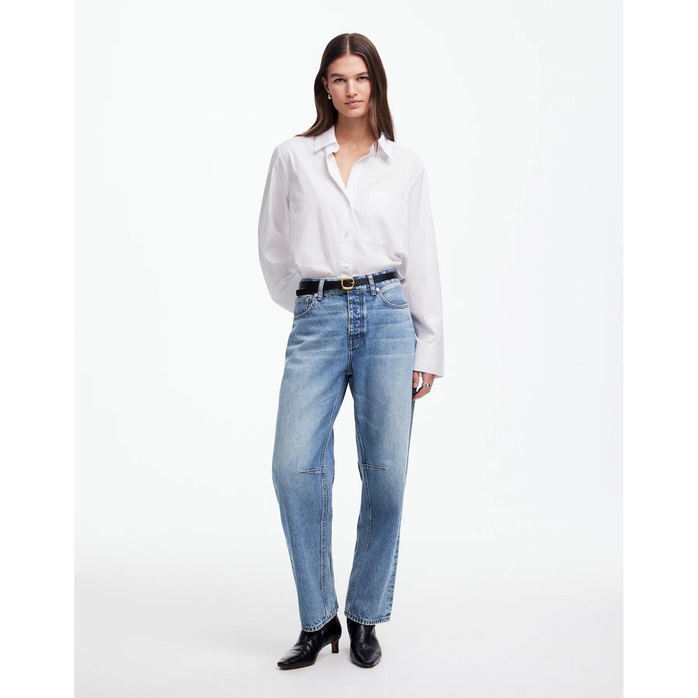Madewell The Darted Barrel Leg Jeans Dobbins Wash Blue Denim 24